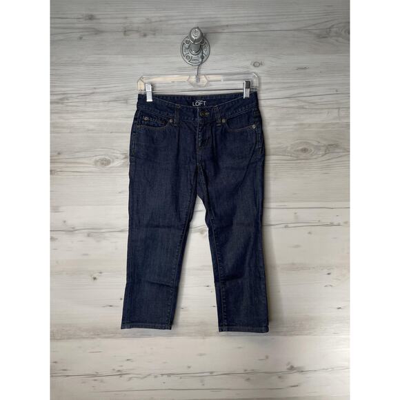 Ann Taylor Loft Jeans Womens 00 Petite Blue Modern Crop Stretch Denim 24 Cotton - Picture 1 of 13